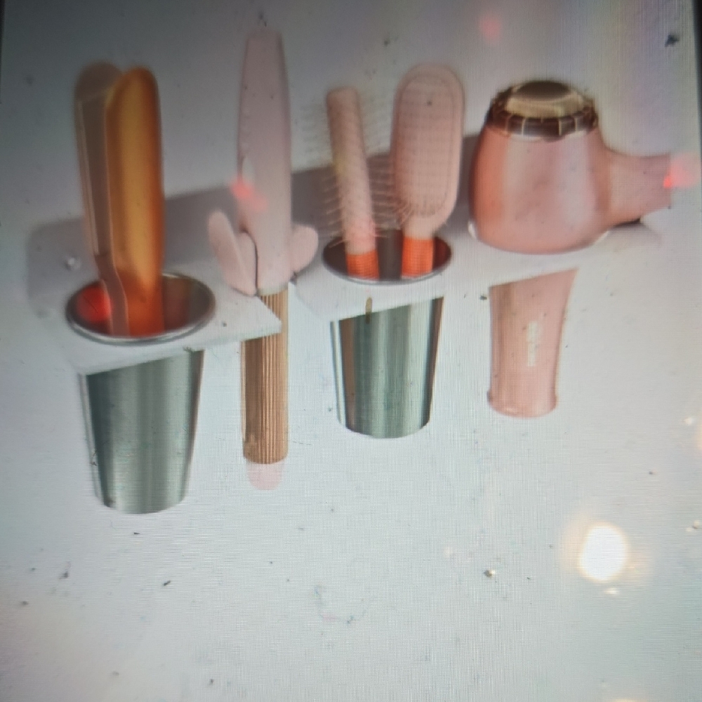 Stylish  Hair Tool Set Holder.  White With Stainless Cups.  Includes Hardware.